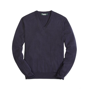 Country Club Silk and Cotton Solid V-Neck Sweater - Navy